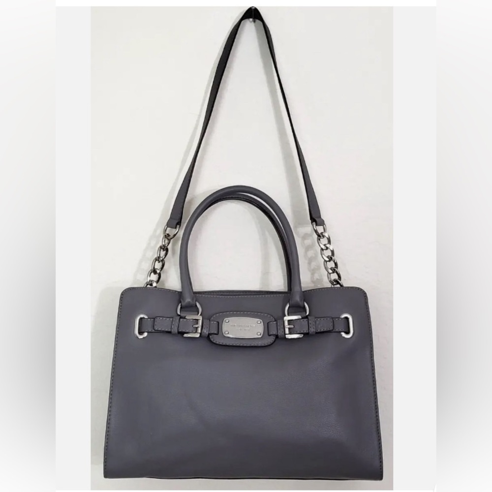 Michael Kors Medium Gray Pebbled Leather Hamilton Handbag 10” x 15”